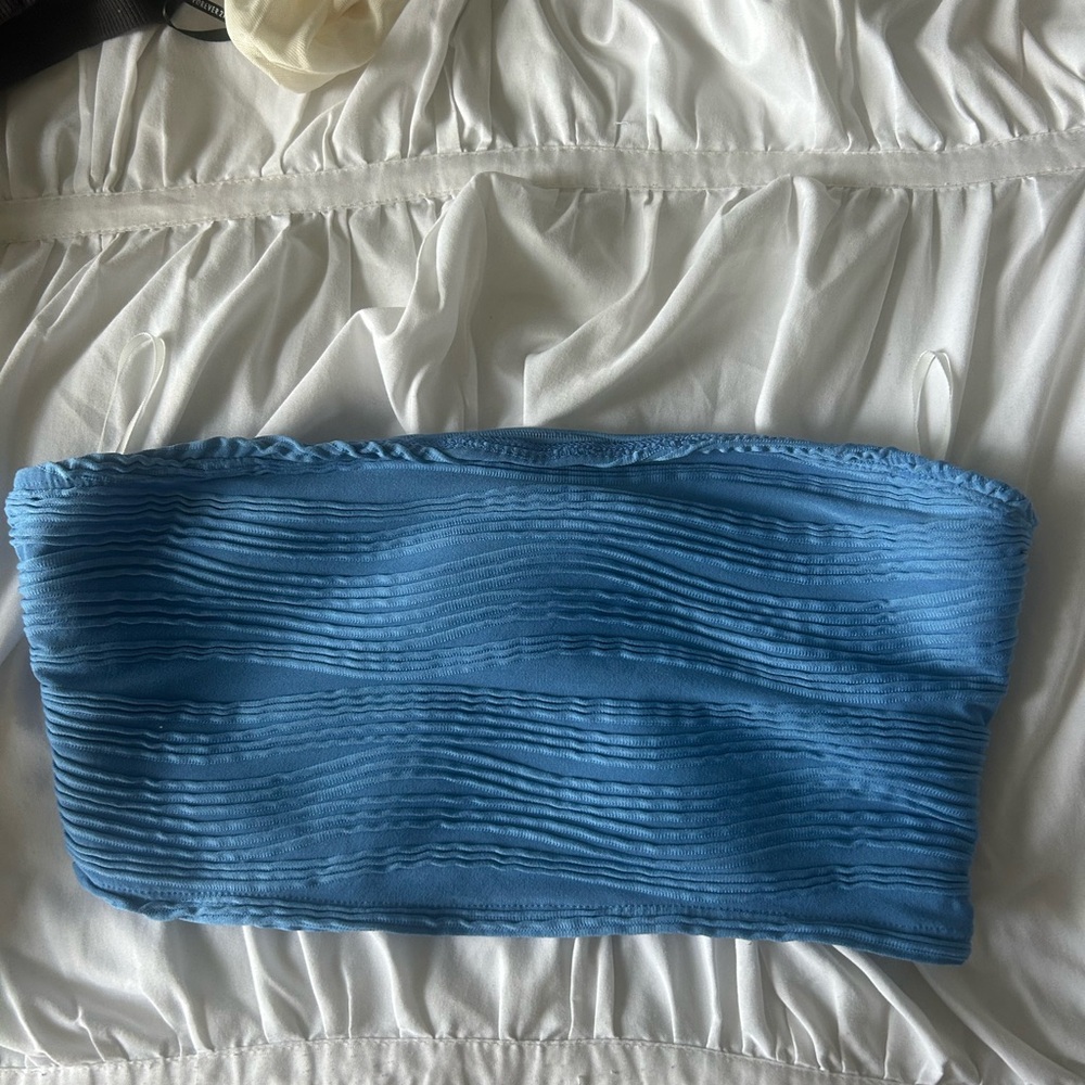SHEIN Blue Ribbed Bandeau Top